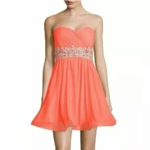 NWT My Michelle Vibrant Coral Strapless Embellished Full Layered Dress ~size 5